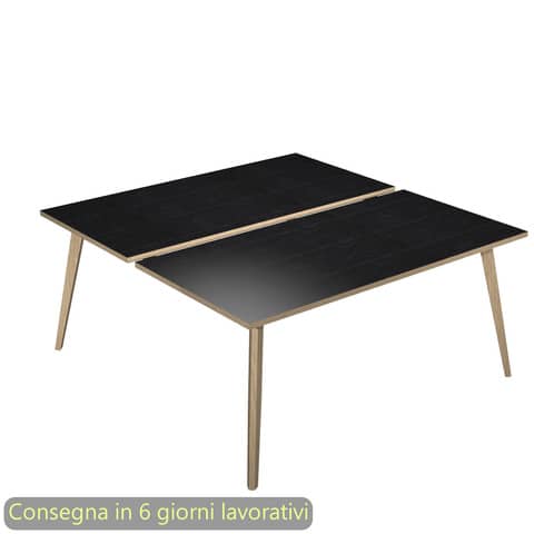 Scrivania bench nero venato frassino 180x80xH.74,4 cm gamba rastremata in legno rovere Woody - 6405B-DKA-8C-AQ