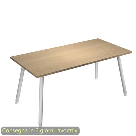 Scrivania piano rovere180x80xH.74,4 cm gamba metallo tubolare bianca linea Skinny Metal Artexport - 6405-DJA-C-AN