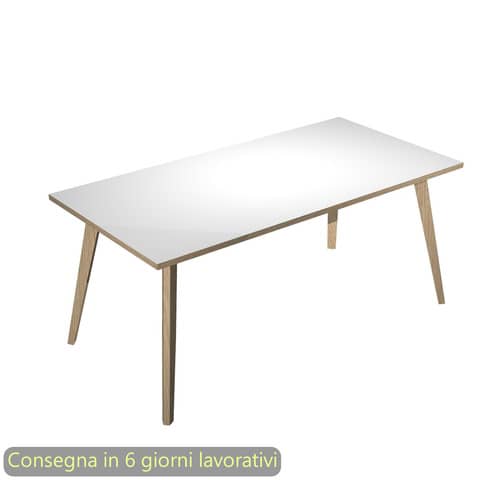Scrivania piano bianco 180x80xH.74,4 cm gamba rastremata in legno rovere linea Woody Artexport - 6405-DKA-3C-AQ