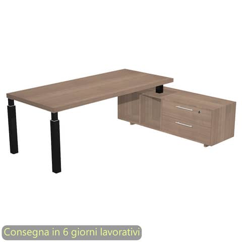 Scrivania manageriale Flora con mobile servizio ciliegio arabis 225x170xH76,2 cm gamba sez. quadrata nera Flora
