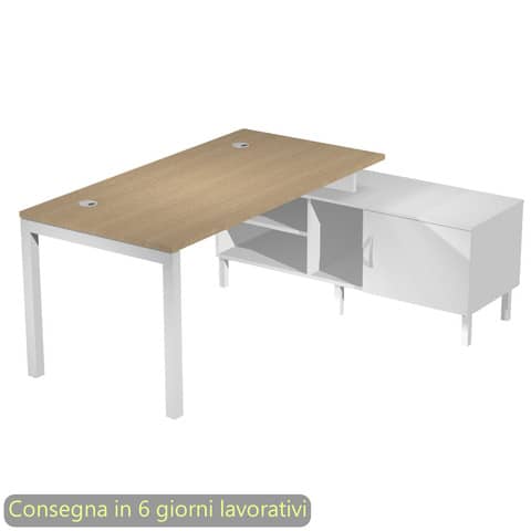 Scrivania piano rovere 120x80xH.72,5 cm gamba a ponte in metallo bianco piano rovere - SOL120/C-AM