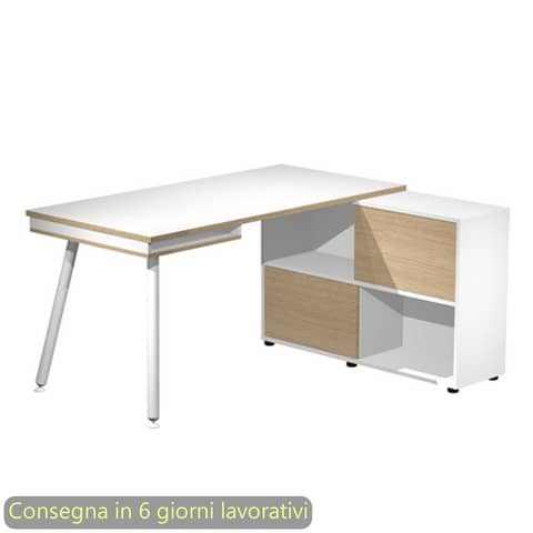 Scrivania su mobile contenitore bianco e rovere gamba …