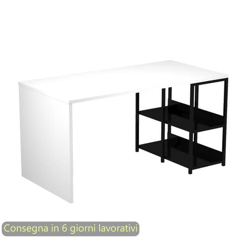 Scrivania compatta su libreria in metallo nero 140x69xH.72,4 cm Artexport piano bianco - 2767BX-3
