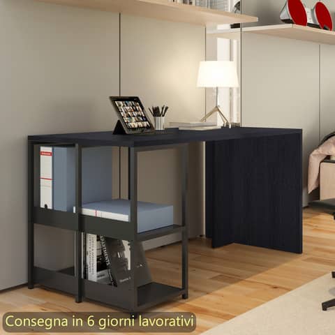 Scrivania compatta su libreria in metallo nero 140x69xH.72,4 …