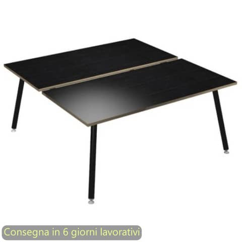 Scrivania bench nero venato frassino 140x166xH.74,4 cm gamba …
