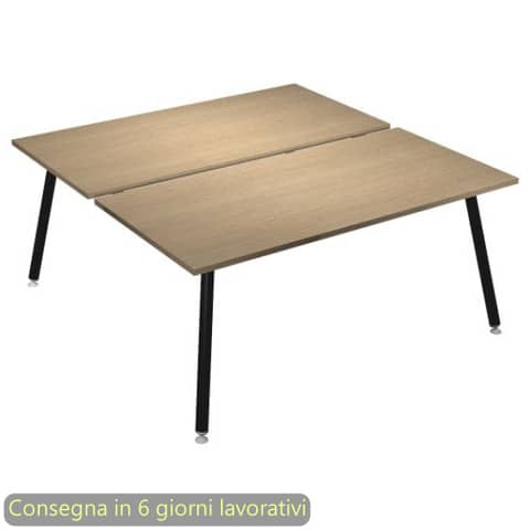 Scrivania bench doppia piano rovere 180x166xH.74,4 cm gamba …