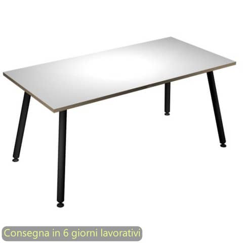 Scrivania piano bianco 180x80xH.74,4 cm gamba metallo tubolare nero opaco linea Skinny Metal Artexport - 6405-DJA-3C-AQ