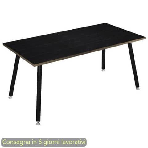 Scrivania piano nero venato frassino 180x80xH.74,4 cm gamba …