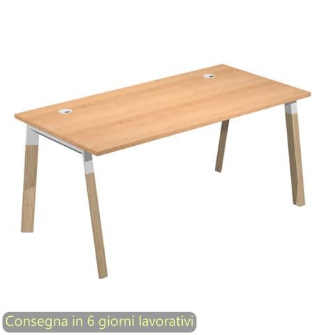 Scrivania piano faggio 140x80xH.72,5 cm gamba inclinata legno e metallo bianco Artexport piano faggio - W140-6-AM