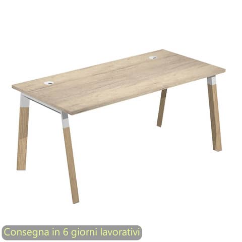 Scrivania rovere canadese 140x80xH.72,5 cm gamba inclinata legno-metallo bianco Artexport piano rovere canadese