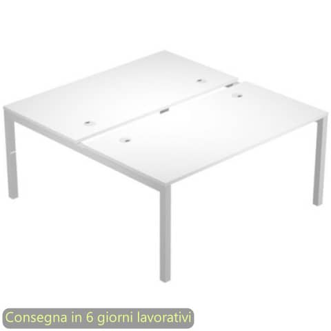 Scrivania Bench doppia piano bianco 140x168xH.72,5 cm gamba a ponte metallo bianco Bridge Artexport - BENCH14/3-AM