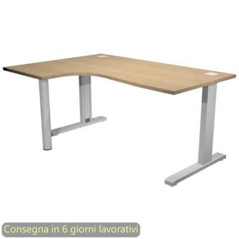 Scrivania penisola sinistra piano rovere 160x120/80/60xH.73 cm gamba …