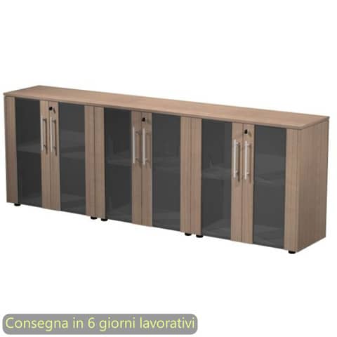 Composizione tre armadi bassi con ante vetro/mel. 242,8x43xH.81,4 …