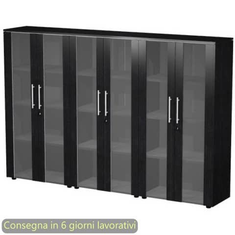 Composizione 3 mobili medi con ante vetro/melam. 162,8x43xH.158,2 …