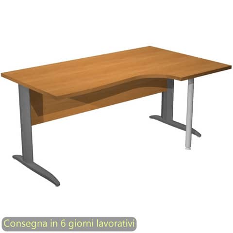 Scrivania penisola destra noce chiaro 160x60/80/100xH.72 cm gamba ad L metallo antracite Presto Compact - 008K211/4/AF