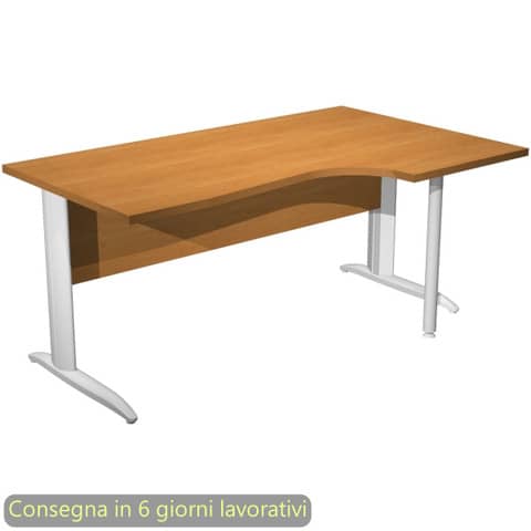 Scrivania penisola destra noce chiaro 160x60/80/100xH.72 cm gamba ad L metallo bianco opaco Presto Compact 008K211/4/AN