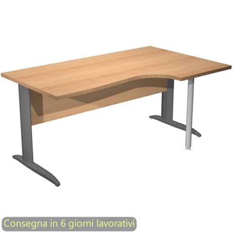 Scrivania penisola destra piano faggio 160x60/80/100xH.72 cm gamba ad L metallo antracite Presto Compact - 008K211/6/AF