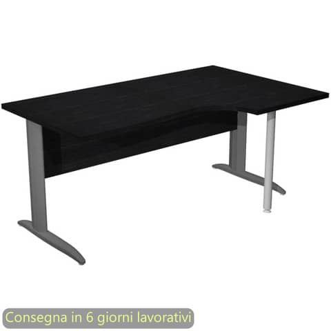 Scrivania penisola dx nero ven. frassino 160x60/80/100xH.72 cm gamba ad L metallo antracite Presto Compact - 008K211/8/AF