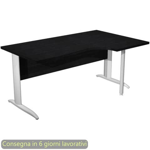 Scrivania penisola dx nero ven. frassino 160x60/80/100xH.72 cm gamba ad L metallo bianco opaco Presto Compact 008K211/8/AN
