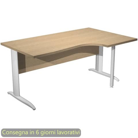 Scrivania penisola destra piano rovere 160x60/80/100xH.72 cm gamba ad L metallo bianco opaco Presto Compact 008K211/C/AN