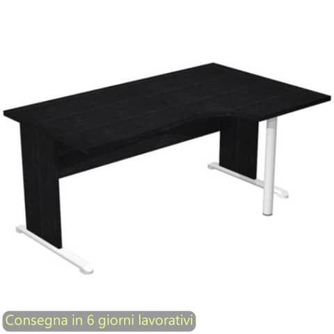 Scrivania penisola destra nero frassino 160x60/80/100xH.72 cm gamba a pannello e piede metallico Presto Compact 008L11/8