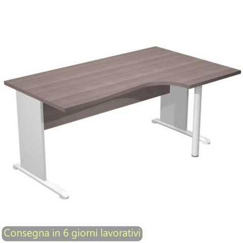 Scrivania penisola dx frassino toscano 160x60/80/100xH.72 cm gamba a pannello grigia e piede metallico Presto Compact