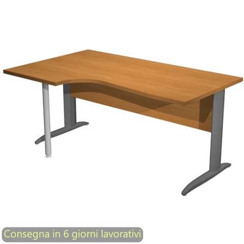 Scrivania penisola sinistra noce chiaro 160x60/80/100xH.72 cm gamba a L metallo antracite - Presto Compact 009K211/4/AF