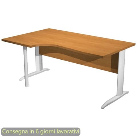 Scrivania penisola sinistra noce chiaro 160x60/80/100xH.72 cm gamba a L metallo bianco - Presto Compact 009K211/4/AN