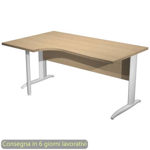 Scrivania penisola sinistra piano rovere 160x60/80/100xH.72 cm gamba a L metallo bianco - Presto Compact - 009K211/C/AN