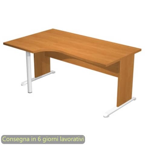 Scrivania penisola sinistra noce chiaro 160x60/80/100xH.72 cm gamba a pannello e piede metallico Presto Compact 009L11/4
