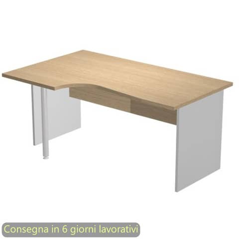 Scrivania penisola sinistra piano rovere 160x60/80/100xH72 cm gamba a pannello grigia - Presto Compact - 009PAN11/C5