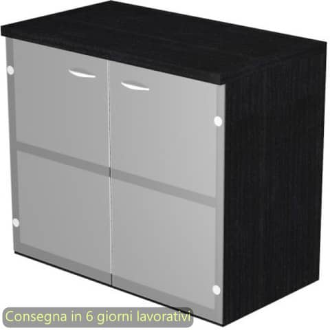 Mobile basso con ante in vetro satinato 80x35xH.72 cm Presto Artexport nero venato frassino - 030-67G/8
