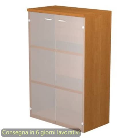 Mobile medio con ante in vetro satinato 80x35xH.120 cm 2 ripiani Presto Artexport noce chiaro - 035-69G/4