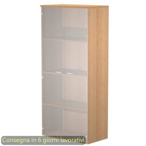 Mobile alto con ante in vetro satinato 80x35xH.180 cm 3 ripiani Presto Artexport faggio - 038-39-75G/6