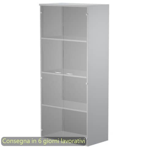 Mobile alto con ante in vetro satinato 80x35xH.180 cm 3 ripiani Presto Artexport grigio - 038-39-75G/9