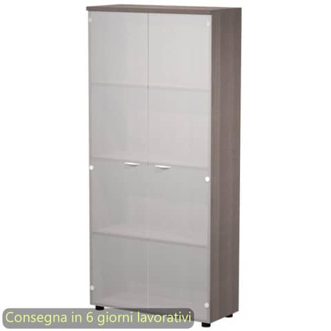 Mobile alto con ante in vetro satinato 80x35xH.180 cm 3 ripiani Presto Artexport frassino toscano