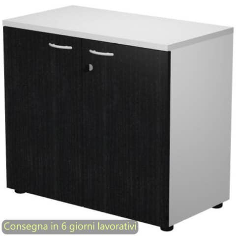 Mobile basso con serratura Presto 80x44xH.72 cm - struttura grigia Artexport ante nere - 530-67M/8