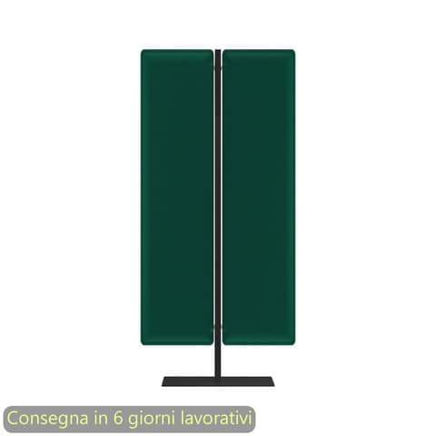 Piantana mobile in metallo nero con 2 pannelli fonoassorbenti verde bosco Moody Artexport 83,8xH.160 cm
