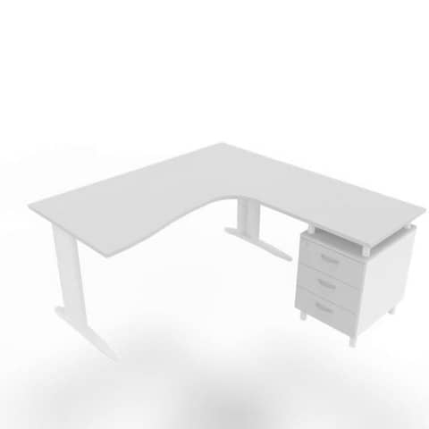 Scrivania con cassettiera a destra piano grigio 160x165xH.75 …