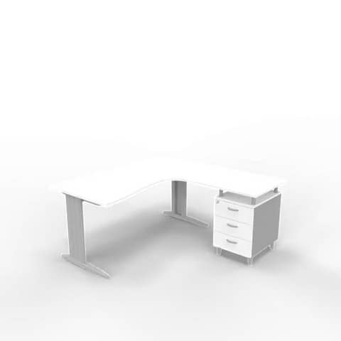 Scrivania con cassettiera a destra piano bianco 160x165xH.75 …