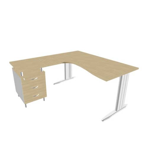 Scrivania con cassettiera a destra piano rovere 160x165xH.75 …