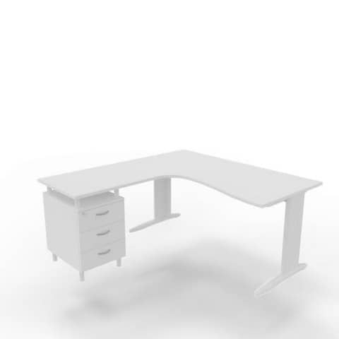 Scrivania con cassettiera sinistra piano bianco 160x165xH.75 cm …