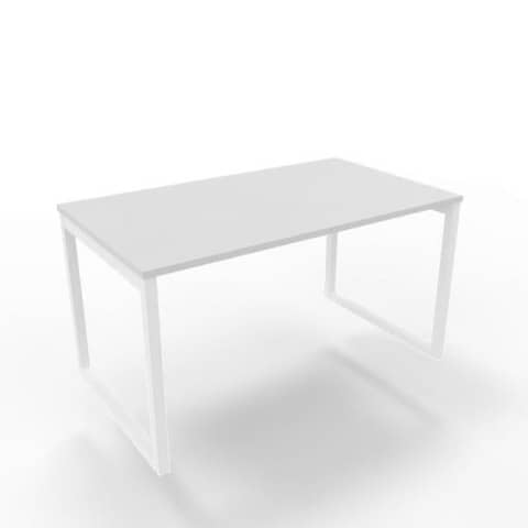 Scrivania piano grigio 140x80xH.75 cm gamba ad anello in acciaio bianco linea Practika P2 Quadrifoglio - ECSAT140-GR-I