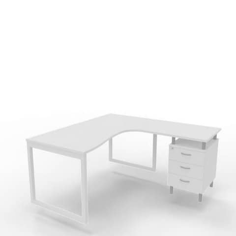Scrivania con cassettiera a destra piano bianco 160x165xH.75 …