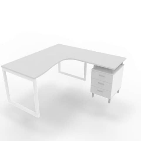 Scrivania con cassettiera a destra piano grigio 160x165xH.75 …
