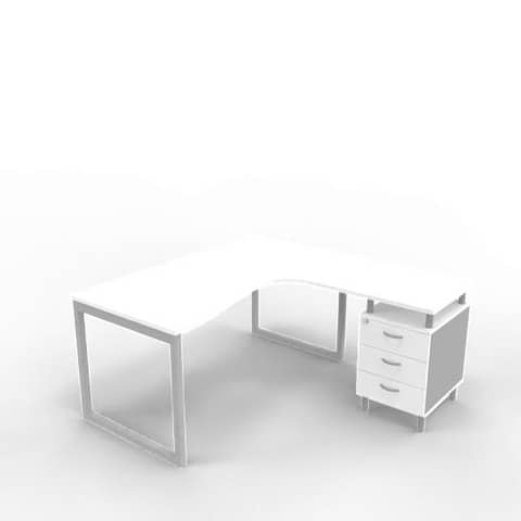 Scrivania con cassettiera a destra piano bianco 160x165xH.75 …