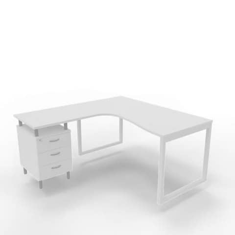Scrivania con cassettiera sinistra piano bianco 160x165xH.75 cm …