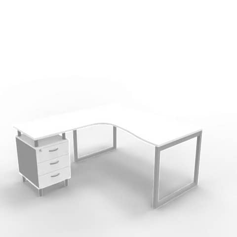 Scrivania con cassettiera sinistra piano bianco 160x165xH.75 cm …
