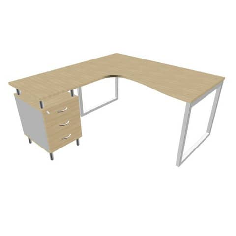 Scrivania con cassettiera sinistra piano rovere 160x165xH.75 cm …