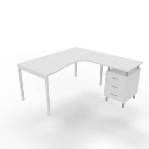 Scrivania con cassettiera a destra piano bianco 160x165xH.75 …